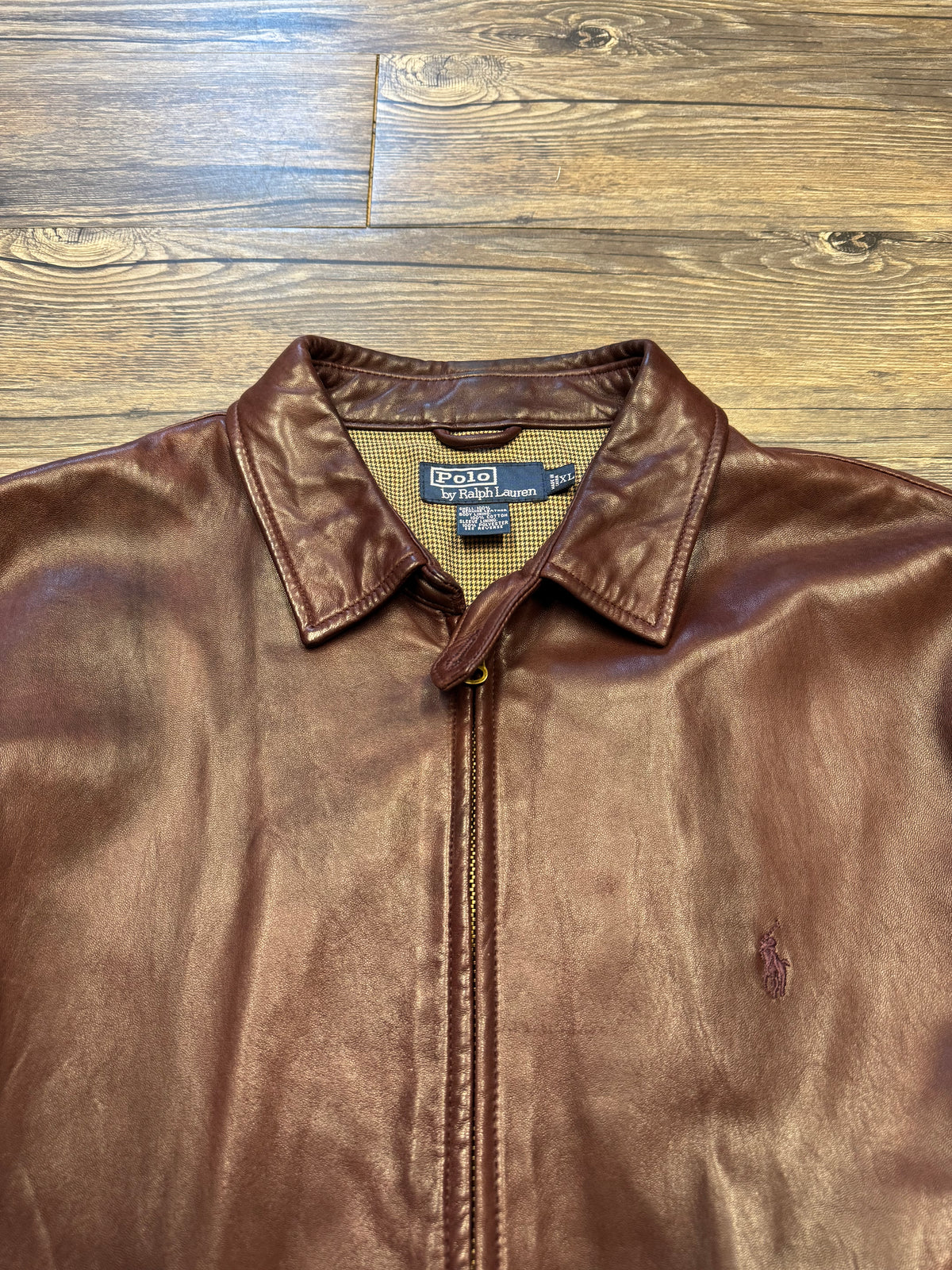 POLO RALPH LAUREN VINTAGE MAROON LEATHER JACKET (XL)