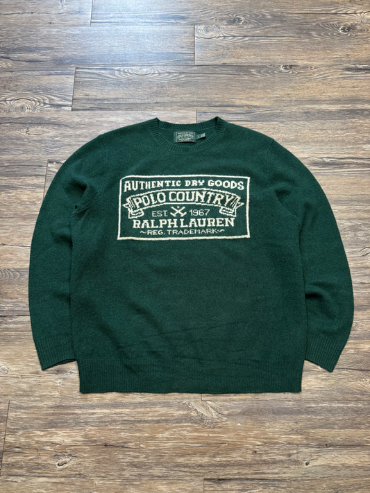 POLO RALPH LAUREN POLO COUNTRY MOUNTAIN GREEN KNIT SWEATER (L)