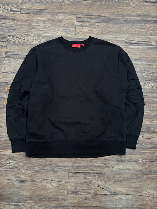 SUPREME SS22 BLACK APPLIQUE LOGO CREWNECK (M)