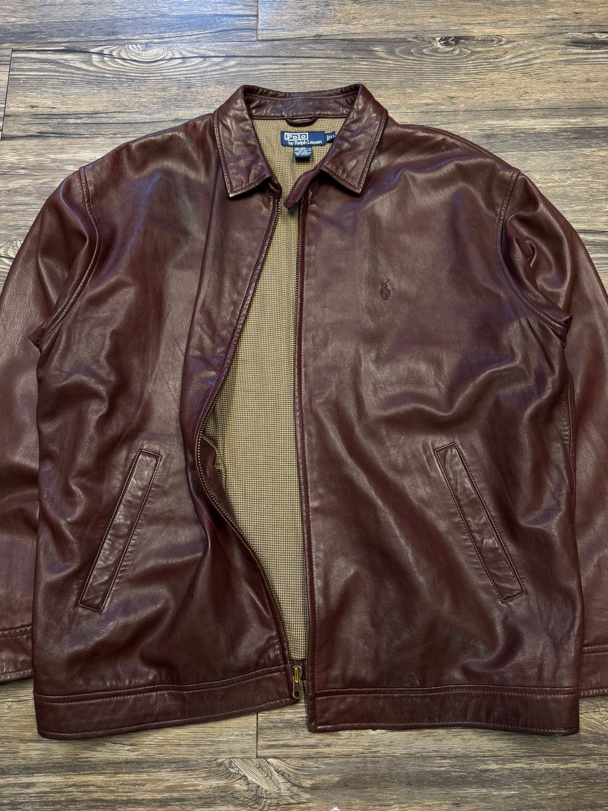 POLO RALPH LAUREN VINTAGE MAROON LEATHER JACKET (XL)