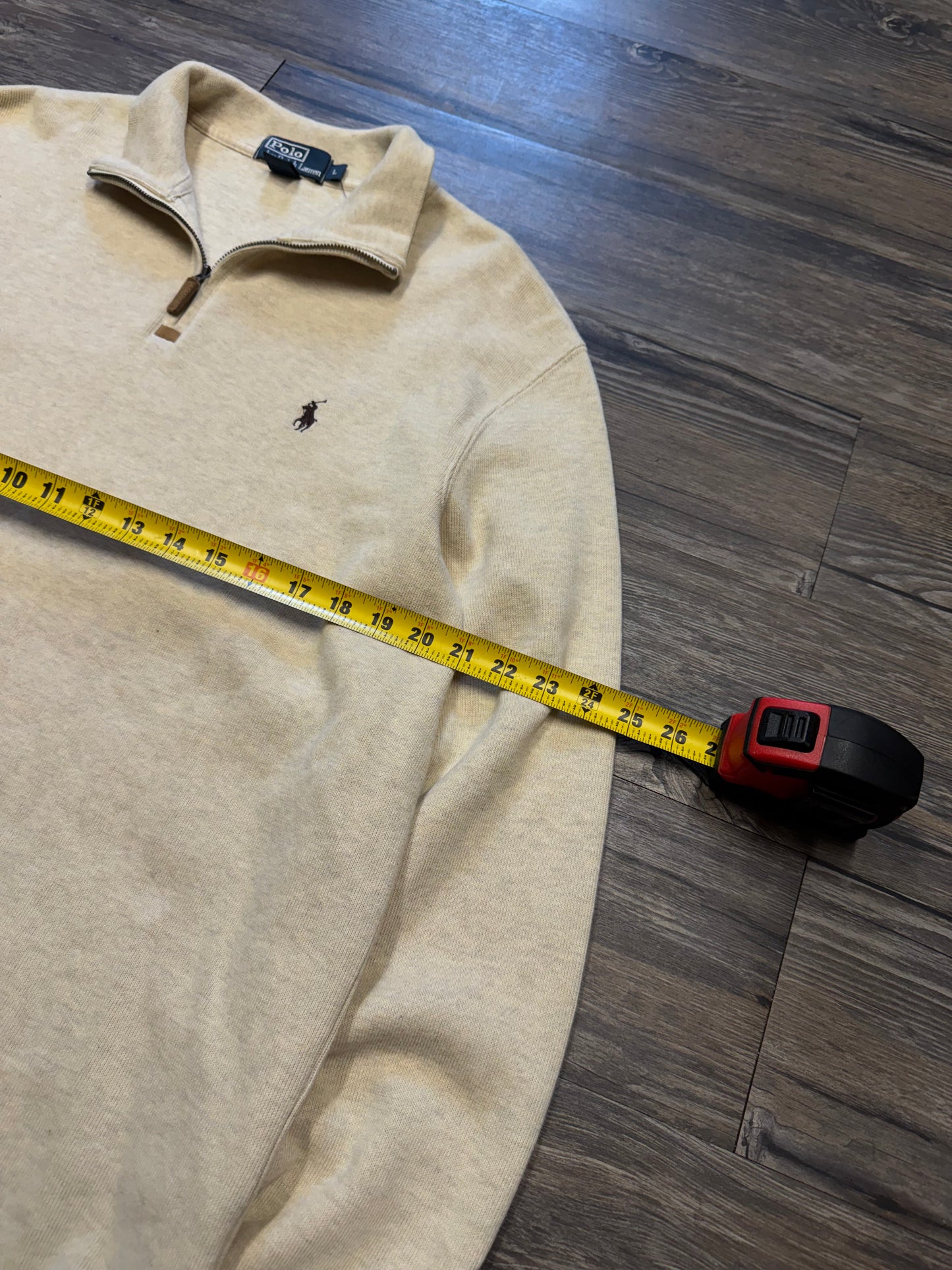 POLO RALPH LAUREN BEIGE QUARTER ZIP SWEATER (L)