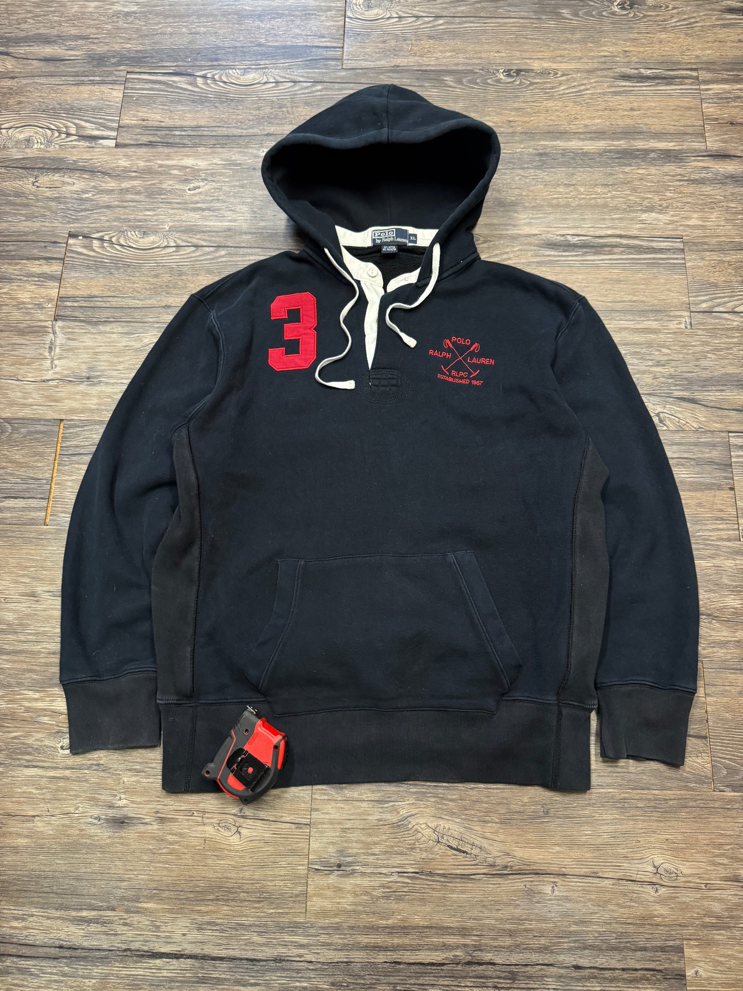 POLO RALPH LAUREN BUTTON COLLAR HOODIE (XL)