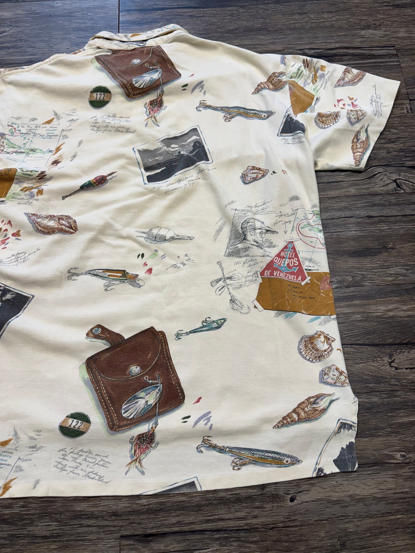 POLO RALPH LAUREN VTG CAMP FISHING PRINT SHIRT (XL)