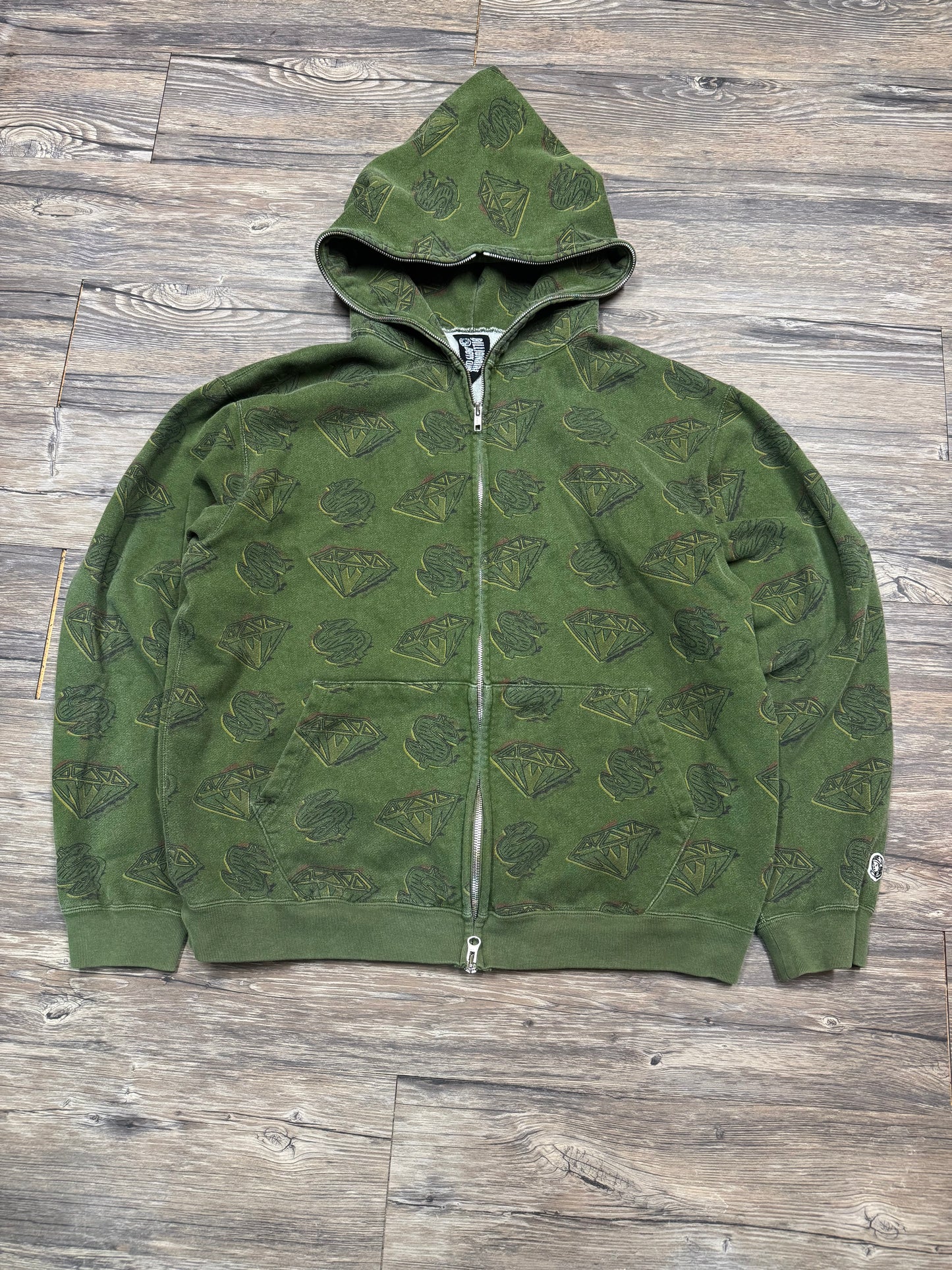 BILLIONAIRE BOYS CLUB DIAMONDS & DOLLARS FULL ZIP HOODIE (L)