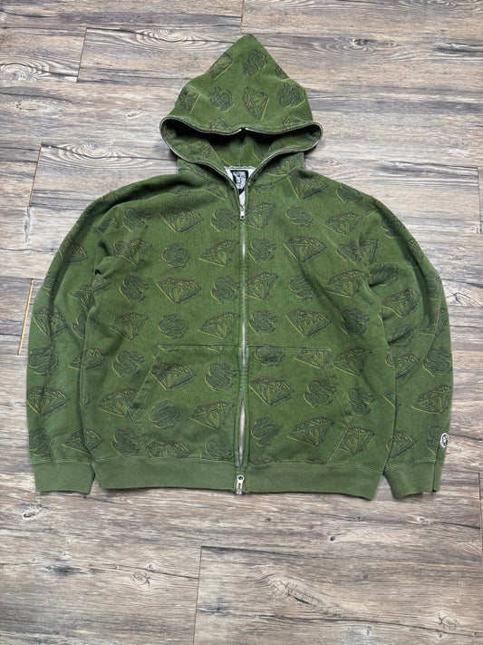 BILLIONAIRE BOYS CLUB DIAMONDS & DOLLARS FULL ZIP HOODIE (L)