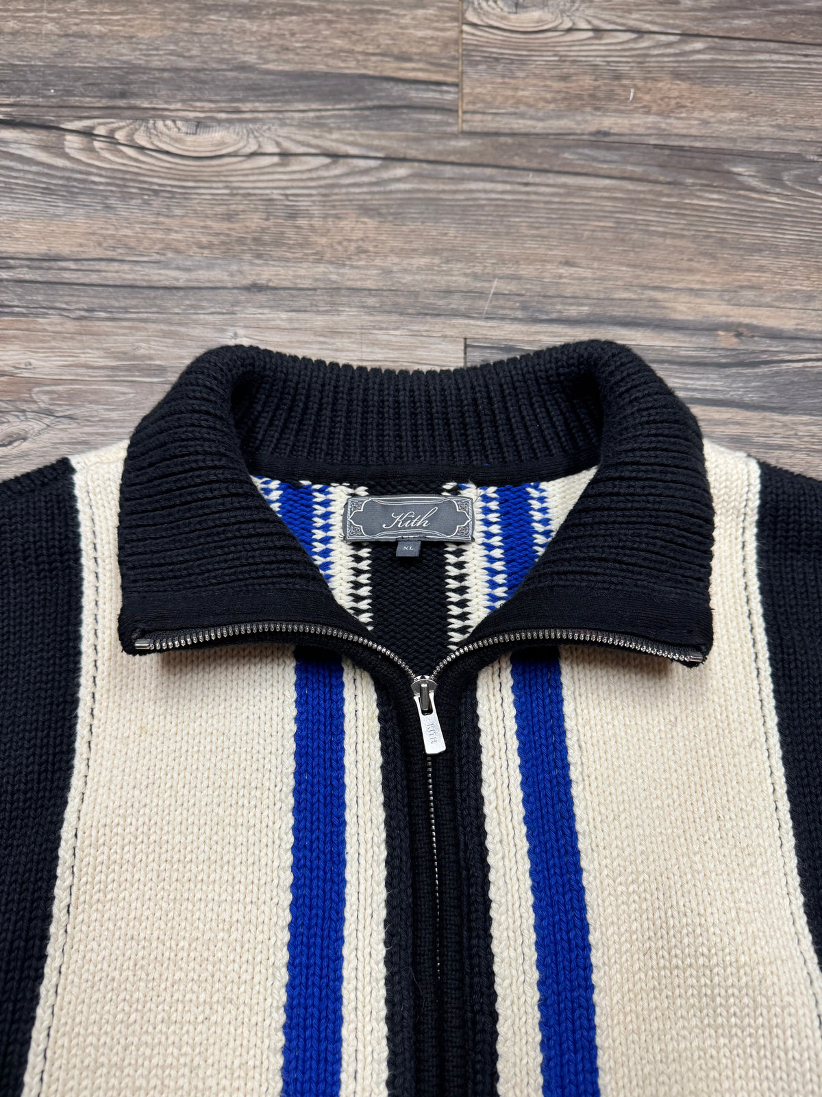 KITH COLOR BLOCKED MOTO FULL-ZIP KYOMA SANDRIFT SWEATER (XL)
