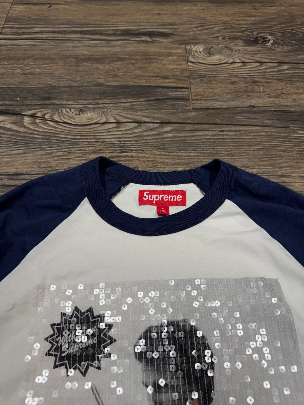 SUPREME X LARRY CLARK GLITTER CUPID BASEBALL T-SHIRT (M)