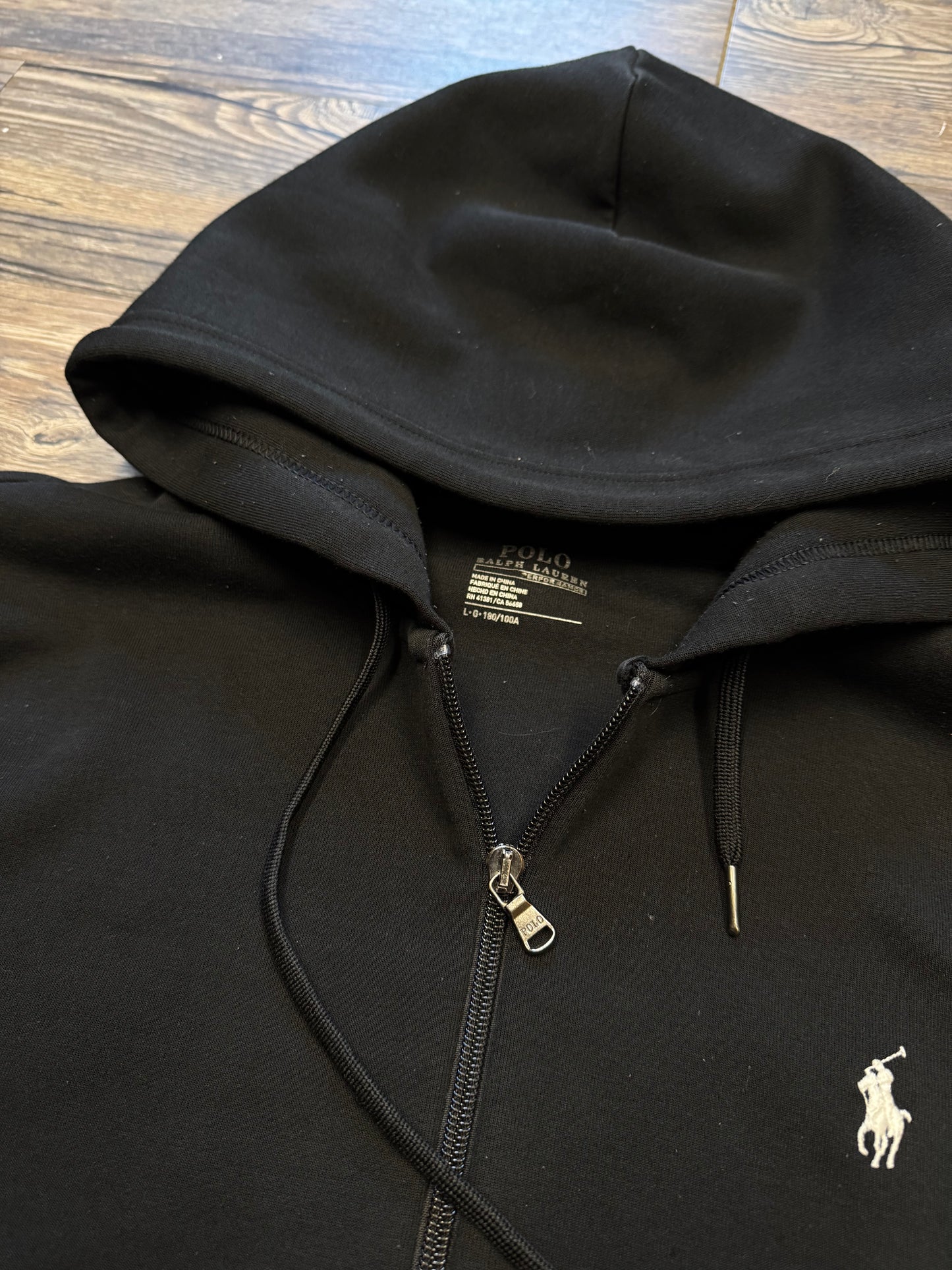 POLO RALPH LAUREN DOUBLE KNIT ZIP-UP HOODIE (L)