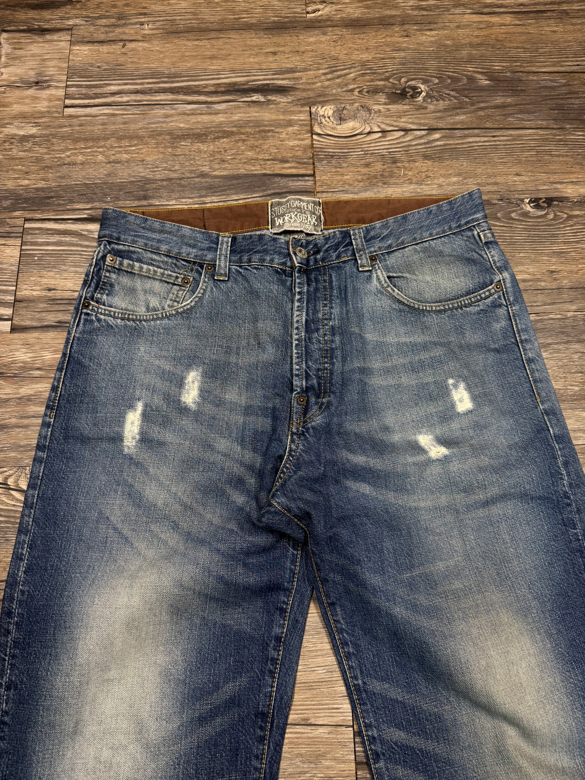 STUSSY WORKGEAR 90s DISTRESSED BIG OL’ WIDE LEG JEANS (33)