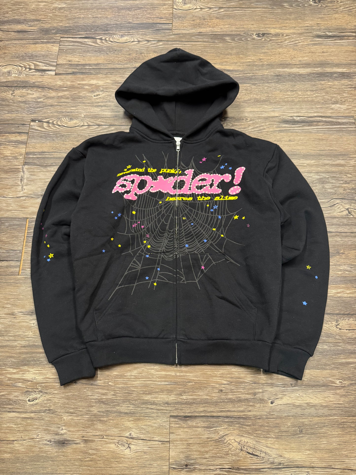 SP5DER PUNK V2 BLACK HOODED ZIPUP SWEATSHIRT (S)
