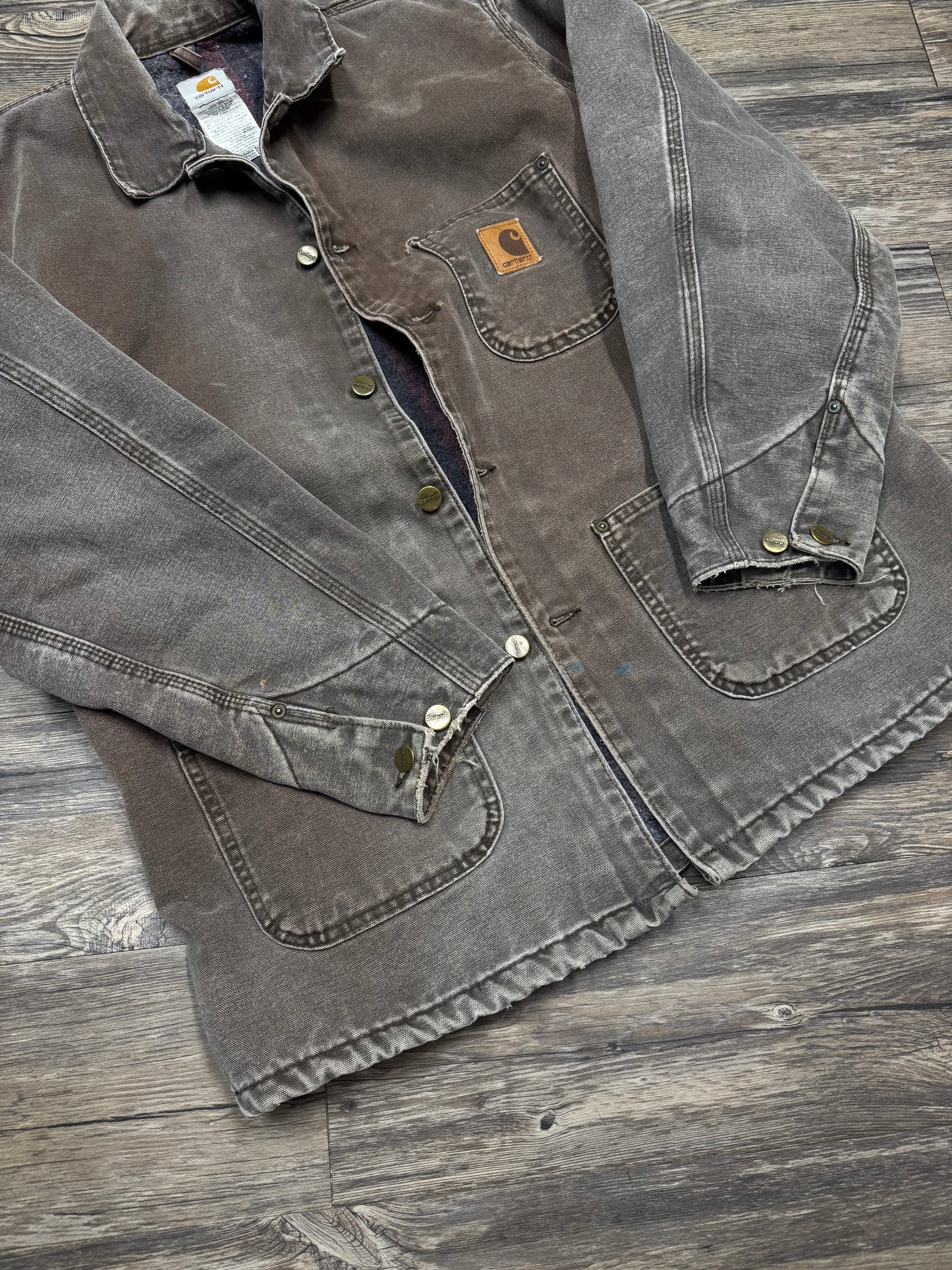 1990s FADED BROWN WOOL LINED SHORE COAT (M)