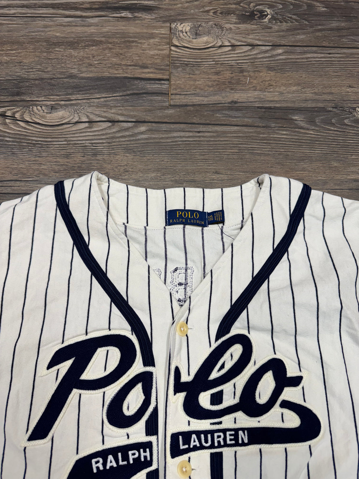 POLO RALPH LAUREN PINSTRIPE BEARS JERSEY SHIRT (XXL)
