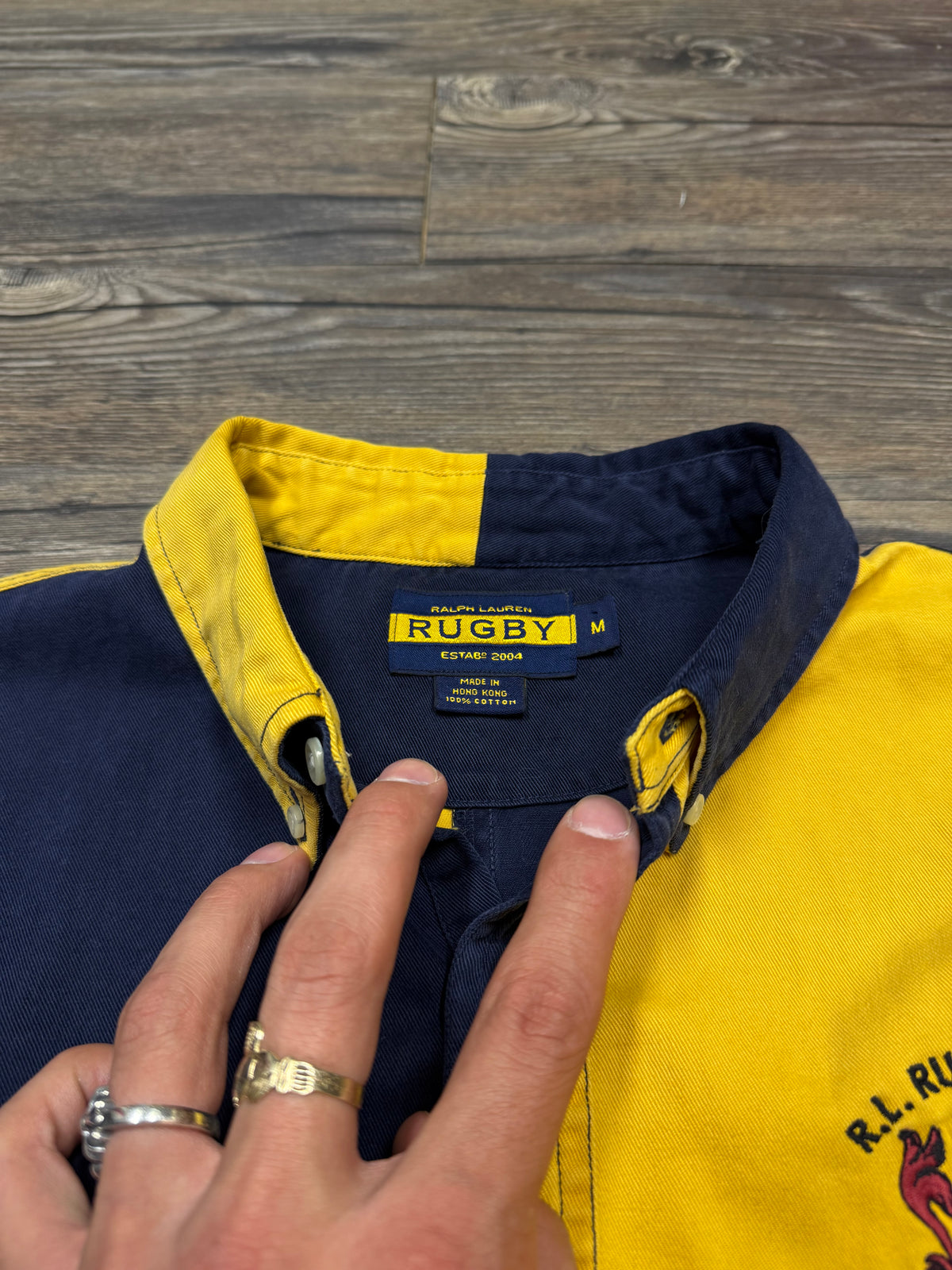 POLO RALPH LAUREN RUGBY LINE COLOR BLOCKED BUTTON UP SHIRT (M)