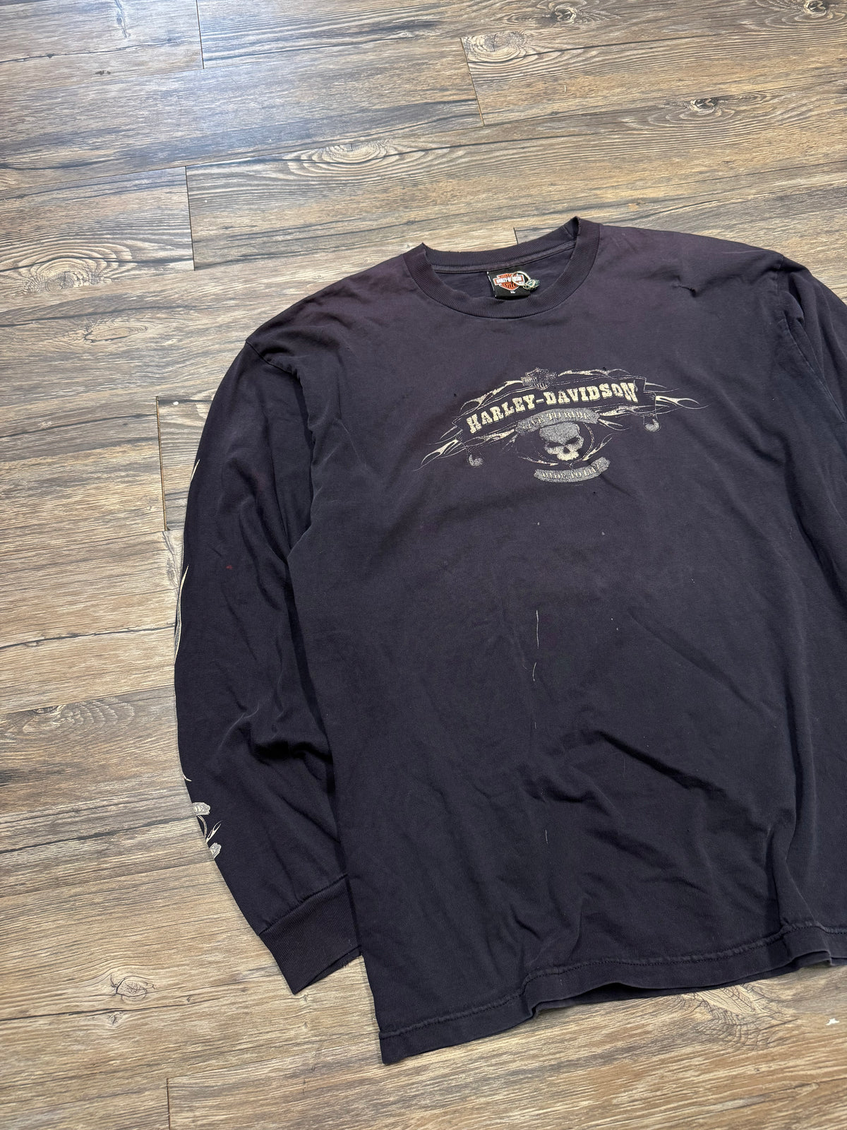 HARLEY DAVIDSON VINTAGE FADED FLAME SKULL LONGSLEEVE SHIRT (XL)