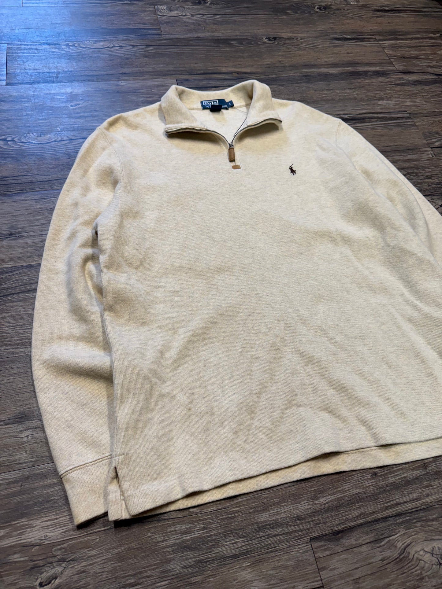 POLO RALPH LAUREN BEIGE QUARTER ZIP SWEATER (L)