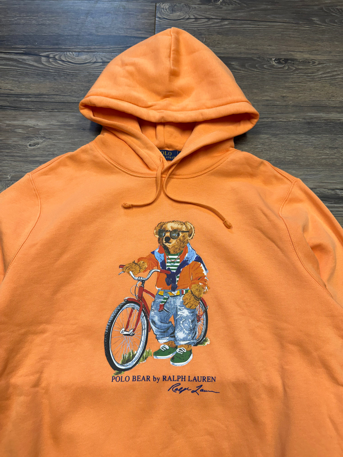 POLO RALPH LAUREN ORANGE BICYCLE BEAR HOODIE (L)