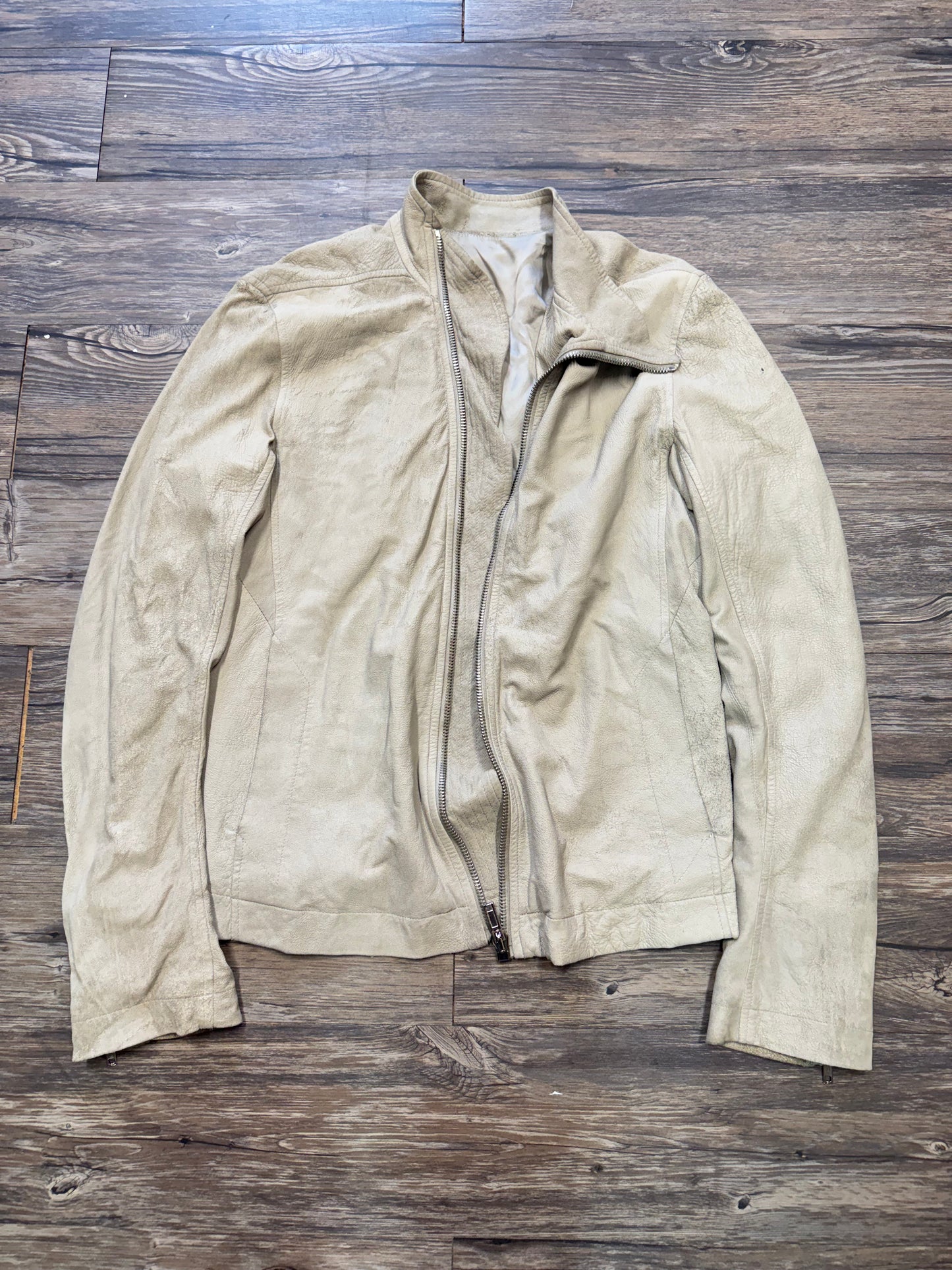 RICK OWENS ASYMMETRIC LEATHER BIKER JACKET (L)