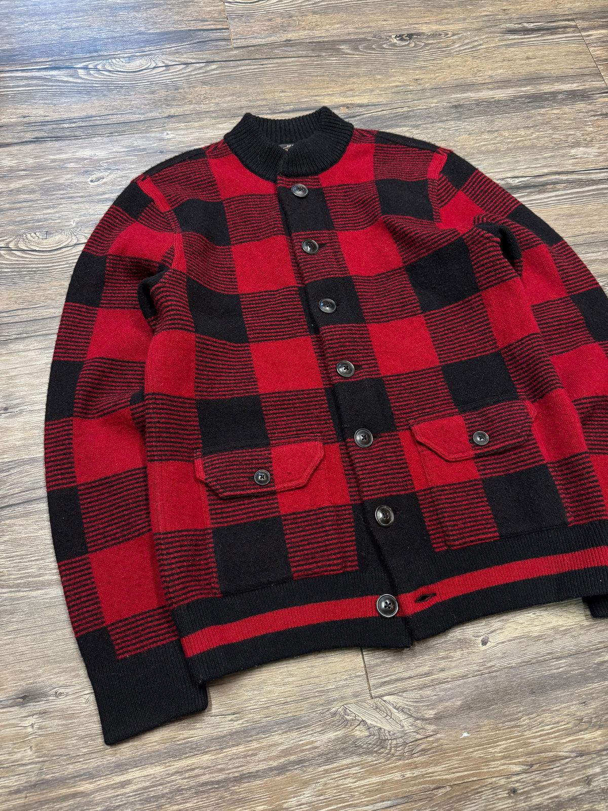 RRL BUFFALO PLAID ZIP UP WOOL SWEATER (M)