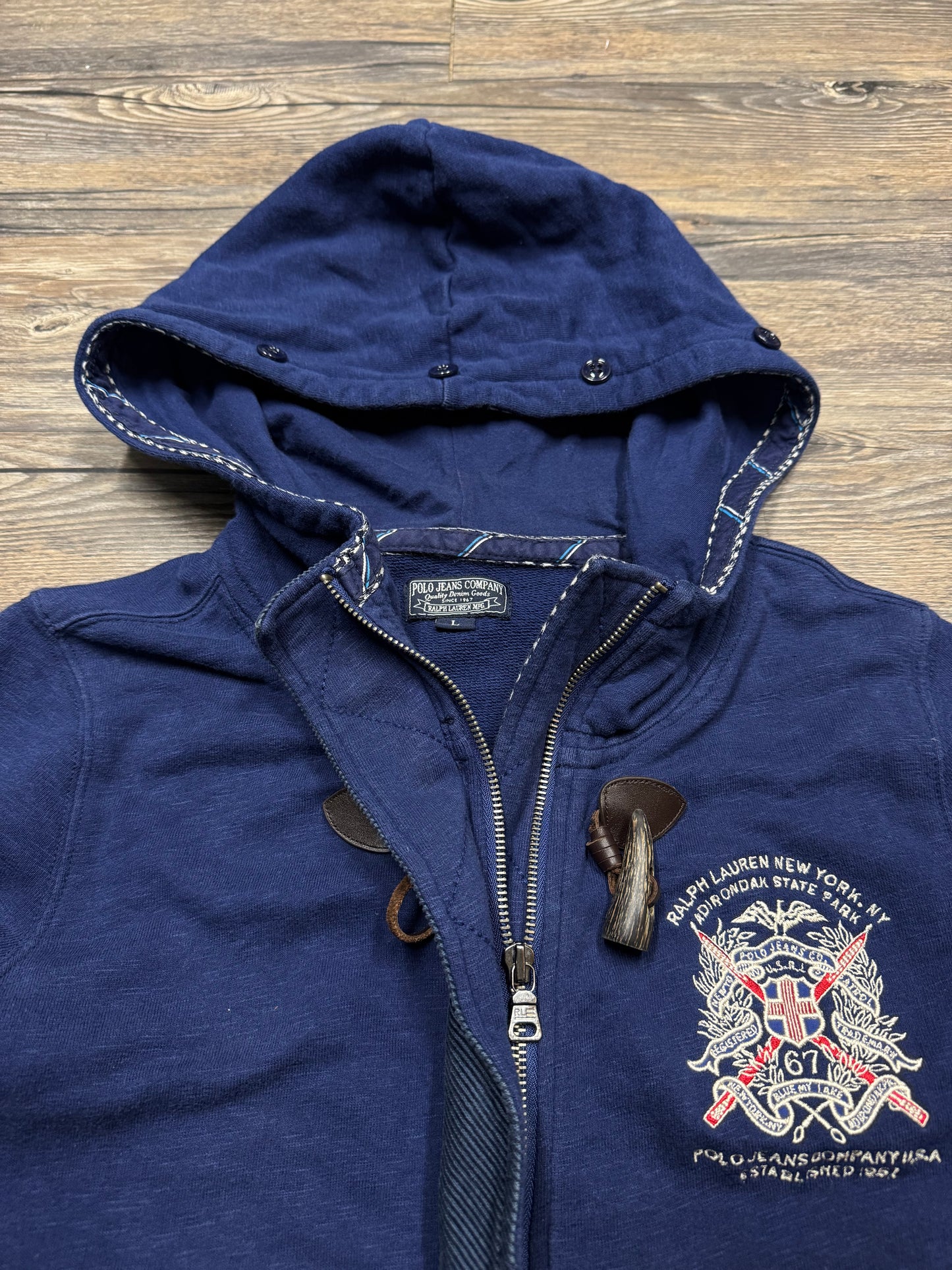 POLO JEANS COMPANY TOGGLE UTILITY ZIP UP HOODIE (L)