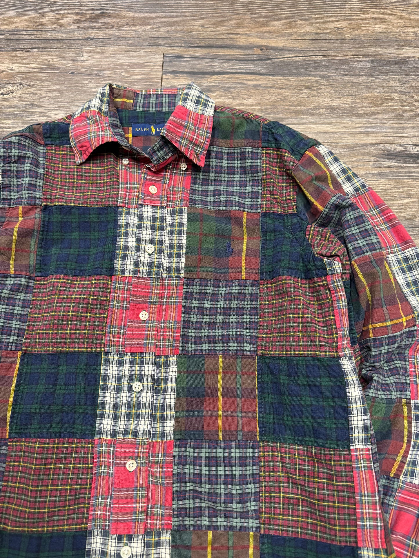 POLO RALPH LAUREN PLAID PATCHWORK BUTTON UP SHIRT (M)