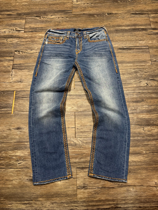 TRUE RELIGION RICKY RELAXED STRAIGHT LEG DARK WASH JEANS (31)