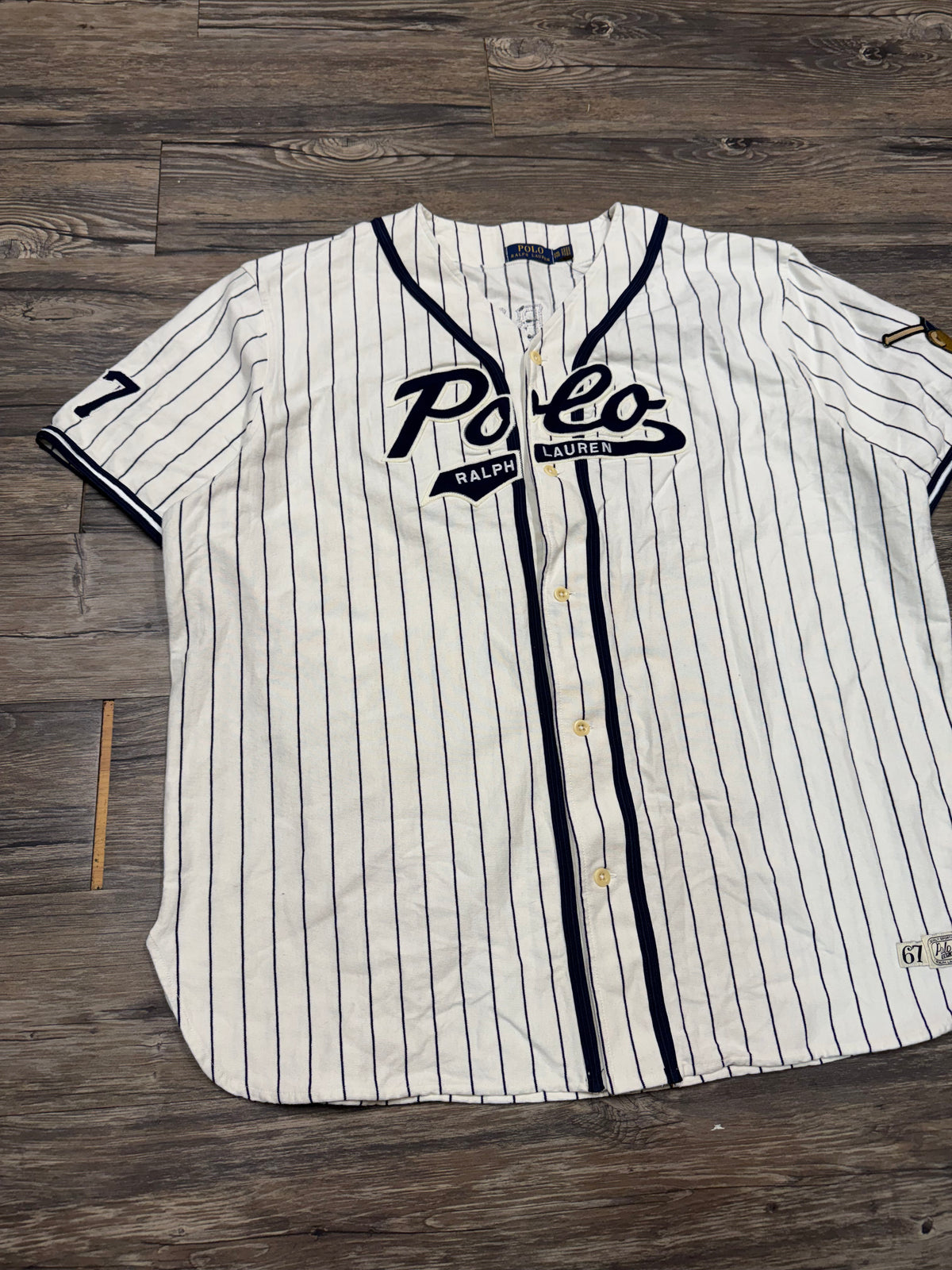 POLO RALPH LAUREN PINSTRIPE BEARS JERSEY SHIRT (XXL)