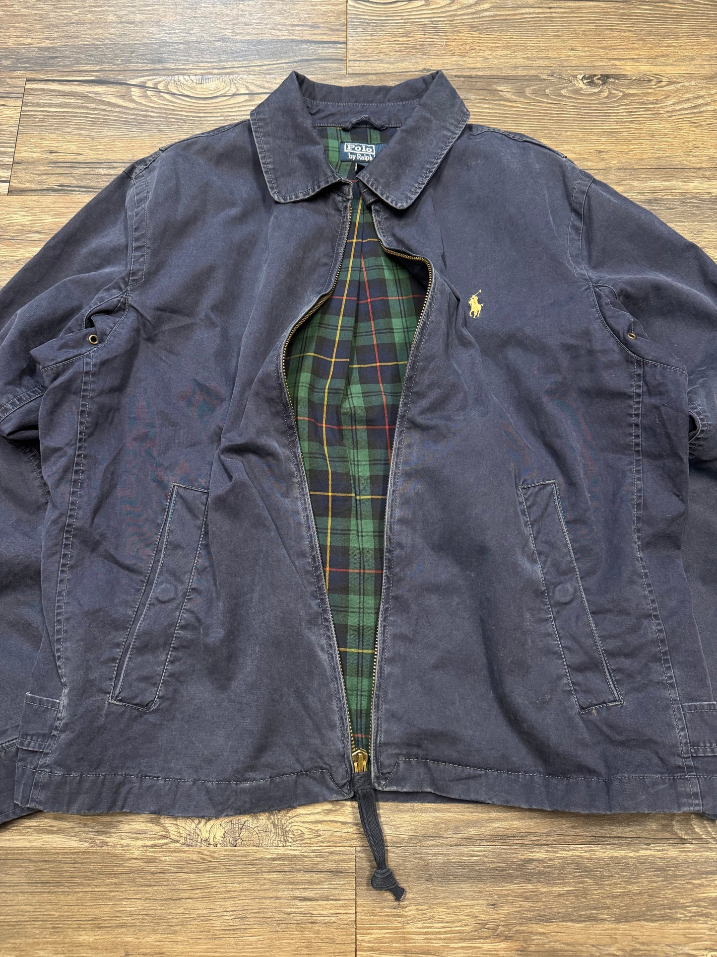 POLO RALPH LAUREN STONE WASHED TARTAN HARRINGTON JACKET (L)