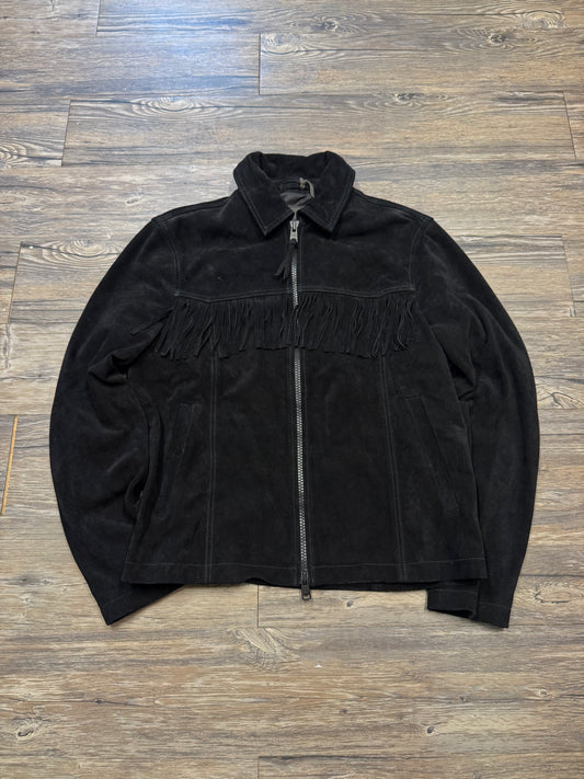 ALL SAINTS WARREN SUEDE FRINGE LEATHER JACKET (M)