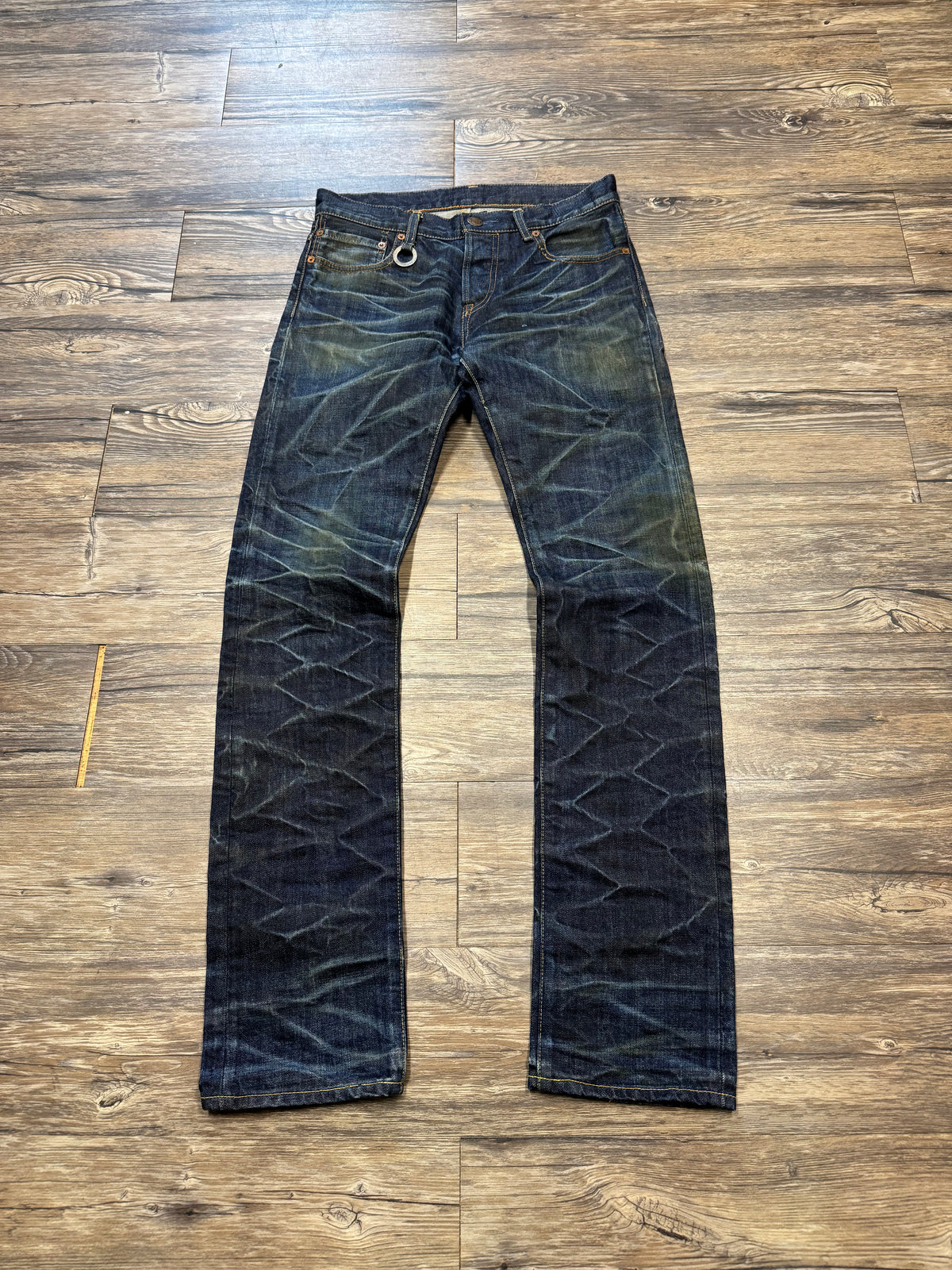 BUFFALO BOB SLIM FIT DARK WASHED DISTRESSED SELVEDGE JEANS (29)