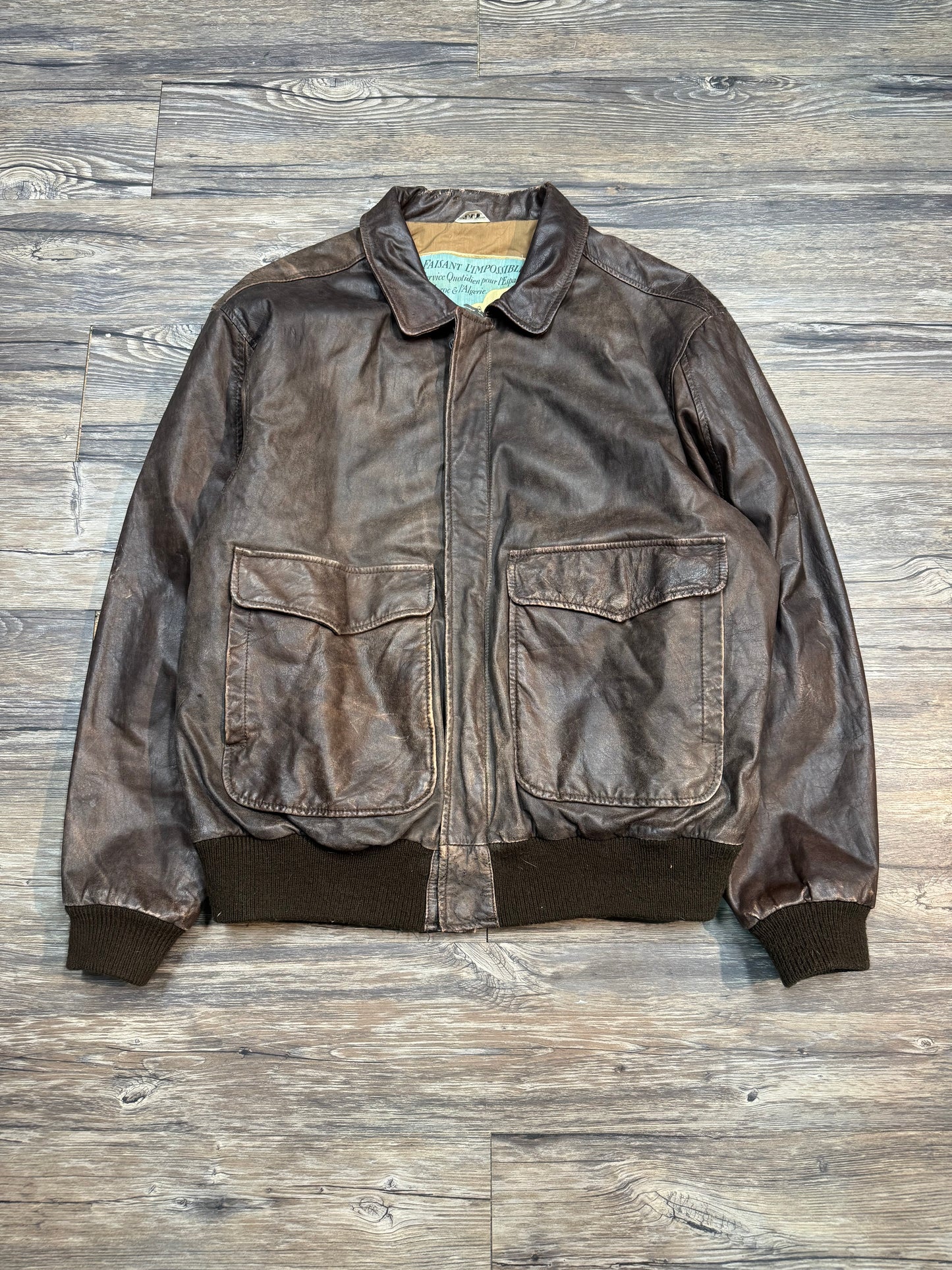 VINTAGE AEROPOSTALE LEATHER AVIATOR JACKET (XL)