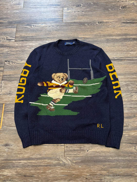 POLO RALPH LAUREN RUGBY BEAR KNIT SWEATER (S)