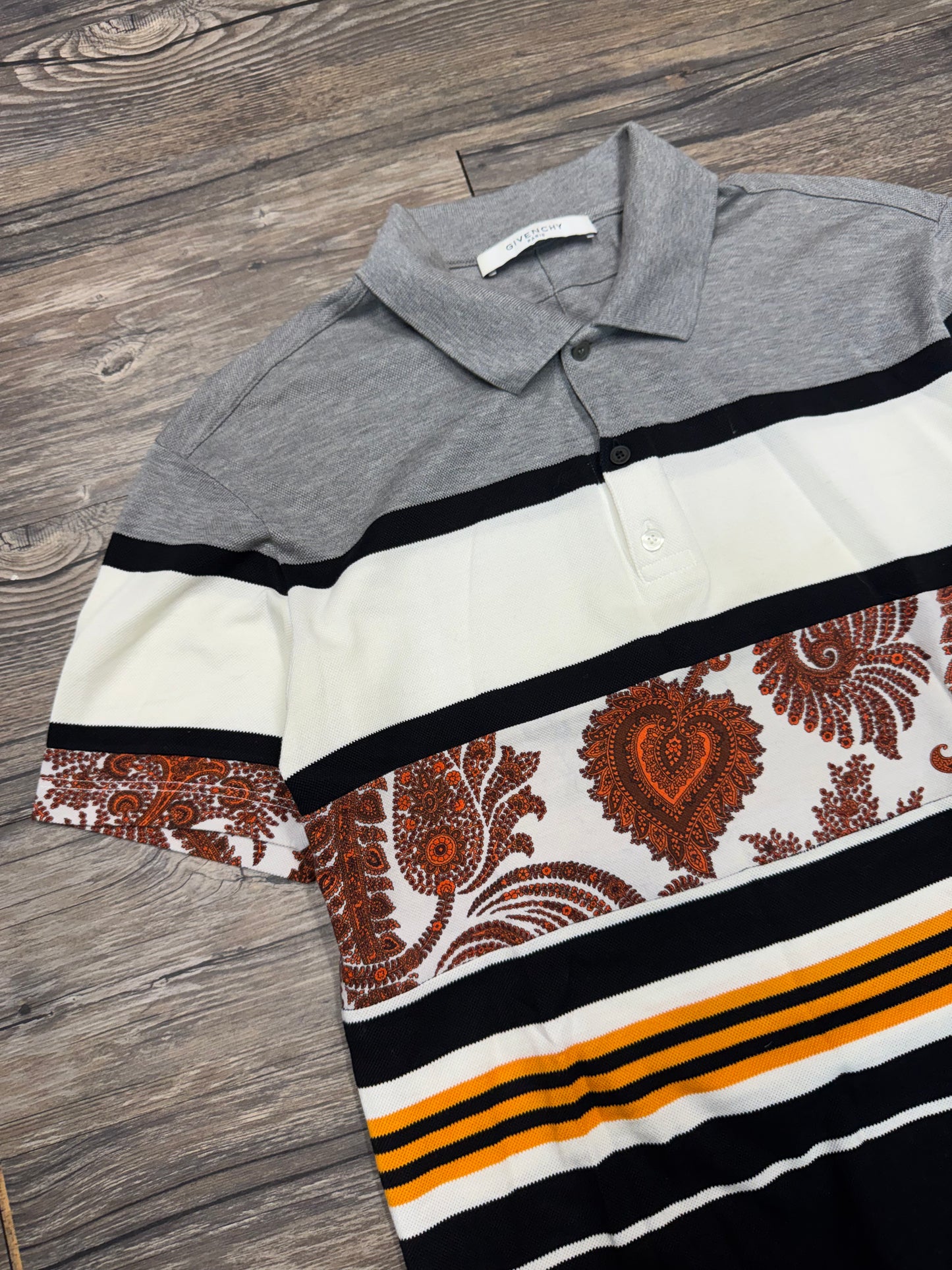 GIVENCHY PAISLEY STRIPED POLO T-SHIRT (M)