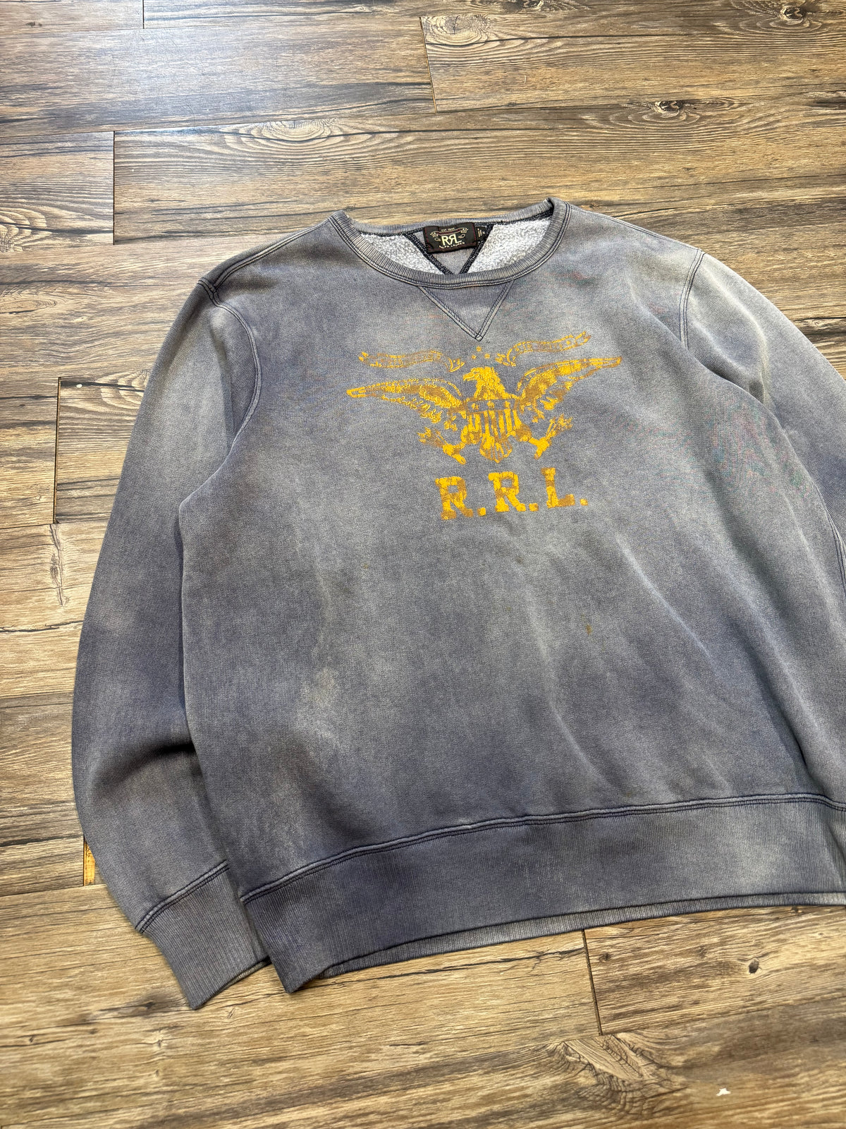 DOUBLE RL SUNFADED RIBKNIT NAVAL CREWNECK (XXL)