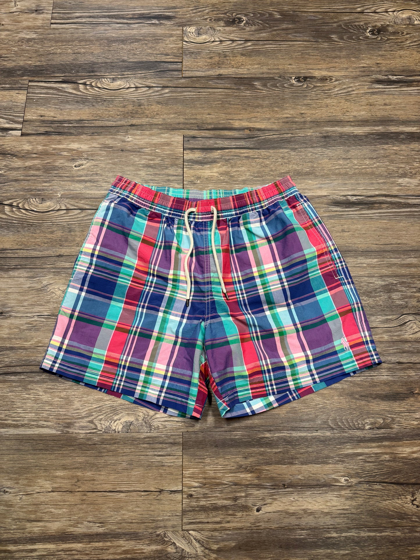 POLO RALPH LAUREN PLAID SWIM SHORTS (M)