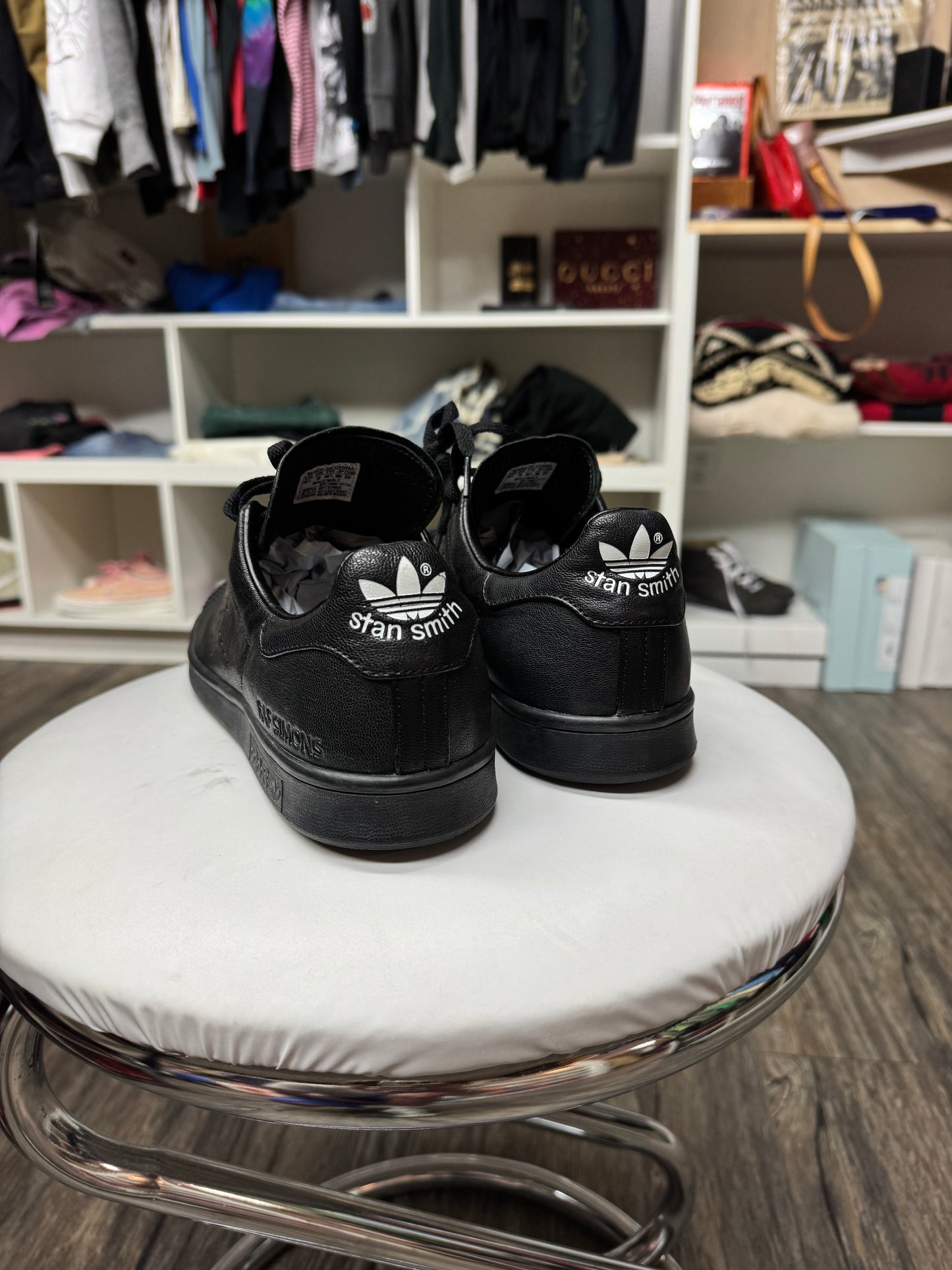 RAF SIMONS X STANS SMITH LEATHER BLACK LOW TOP SNEAKERS (10.5)