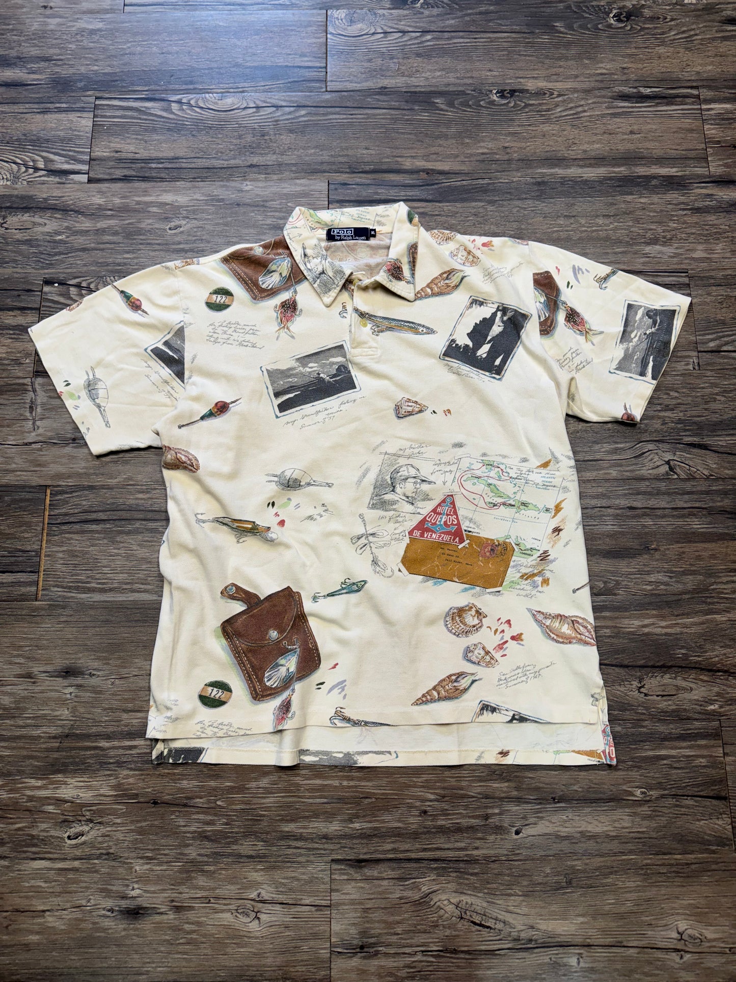 POLO RALPH LAUREN VTG CAMP FISHING PRINT SHIRT (XL)