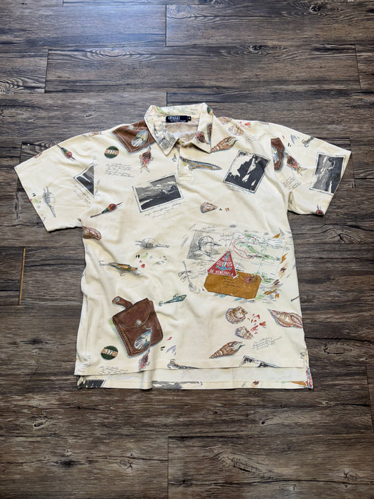 POLO RALPH LAUREN VTG CAMP FISHING PRINT SHIRT (XL)