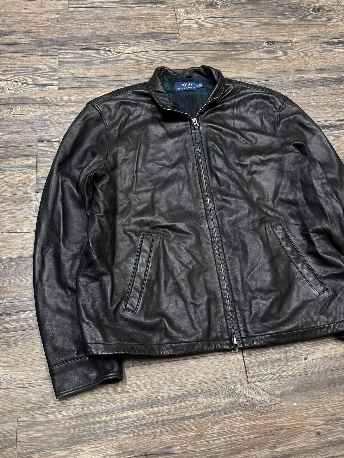 POLO RALPH LAUREN PLAID LINING LEATHER JACKET (XL)