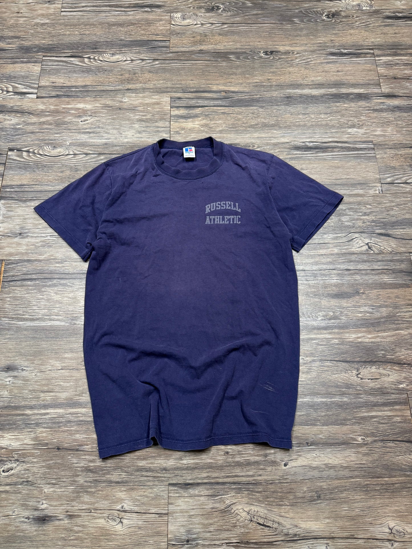1990 RUSSELL SUNFADED ATHLETIC LOGO T-SHIRT (M)