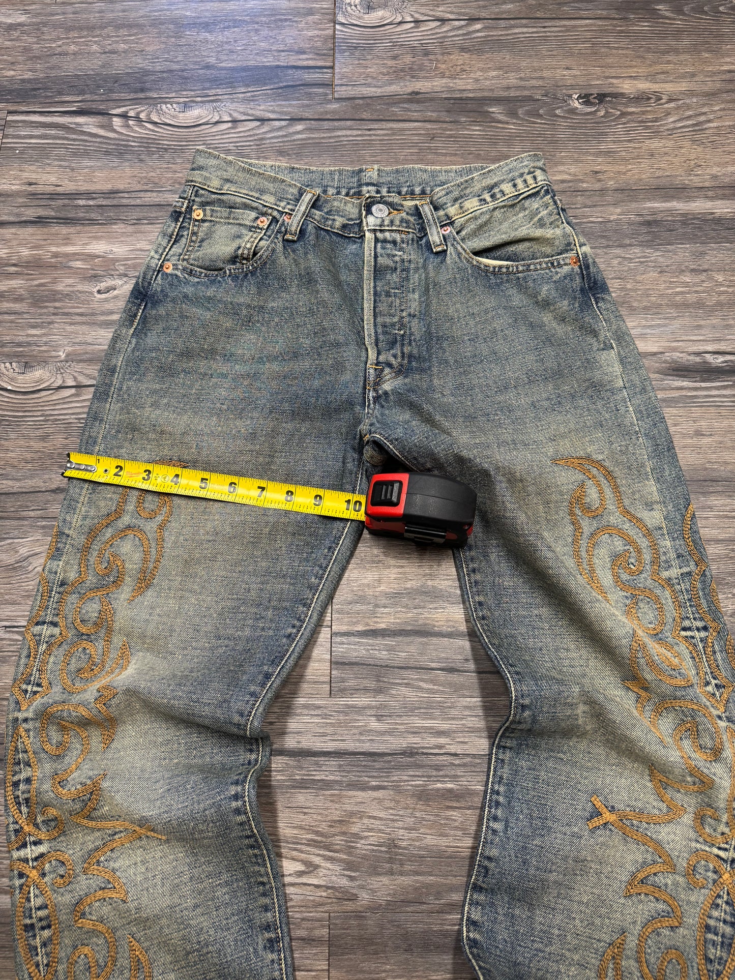 DENIM TEARS X LEVIS 501 WESTERN STITCH INDIGO WASH JEANS (29)