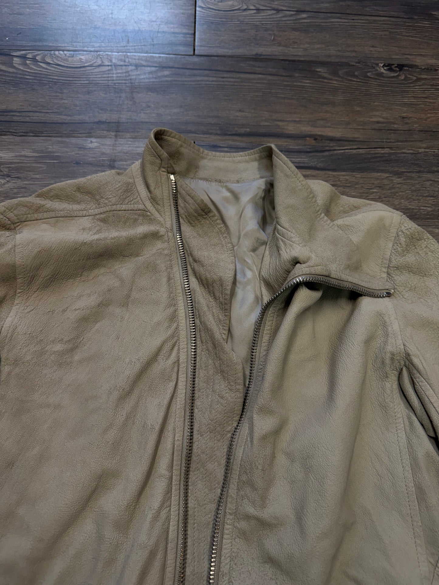 RICK OWENS ASYMMETRIC LEATHER BIKER JACKET (L)
