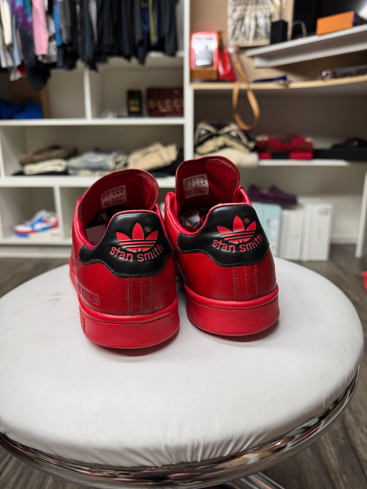RAF SIMONS X STAN SMITHS SATIN RED LOW TOP SNEAKER (8.5)