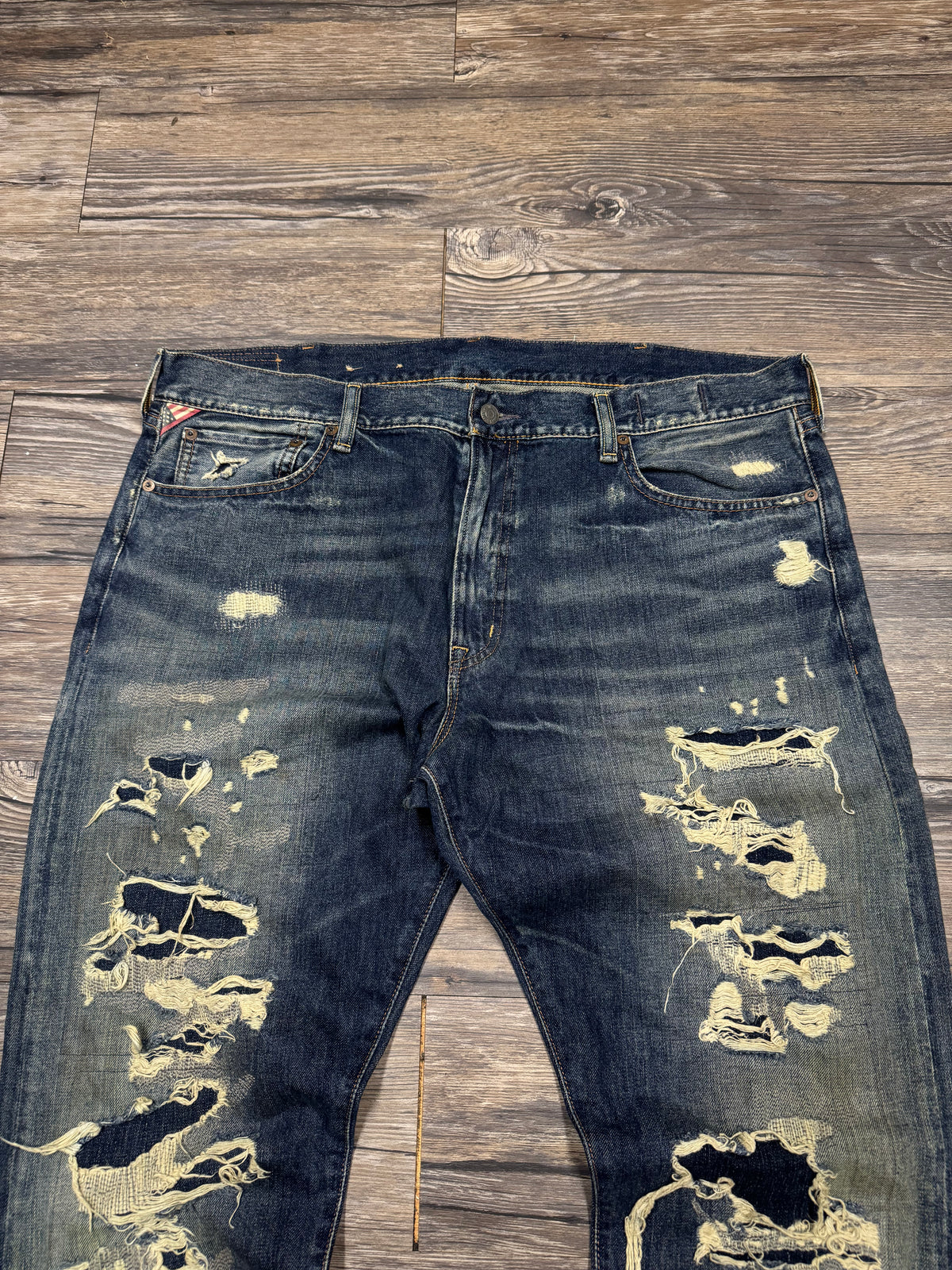 POLO RALPH LAUREN DENIM & SUPPLY DISTRESSED DARK WASH DENIM JEANS (38)