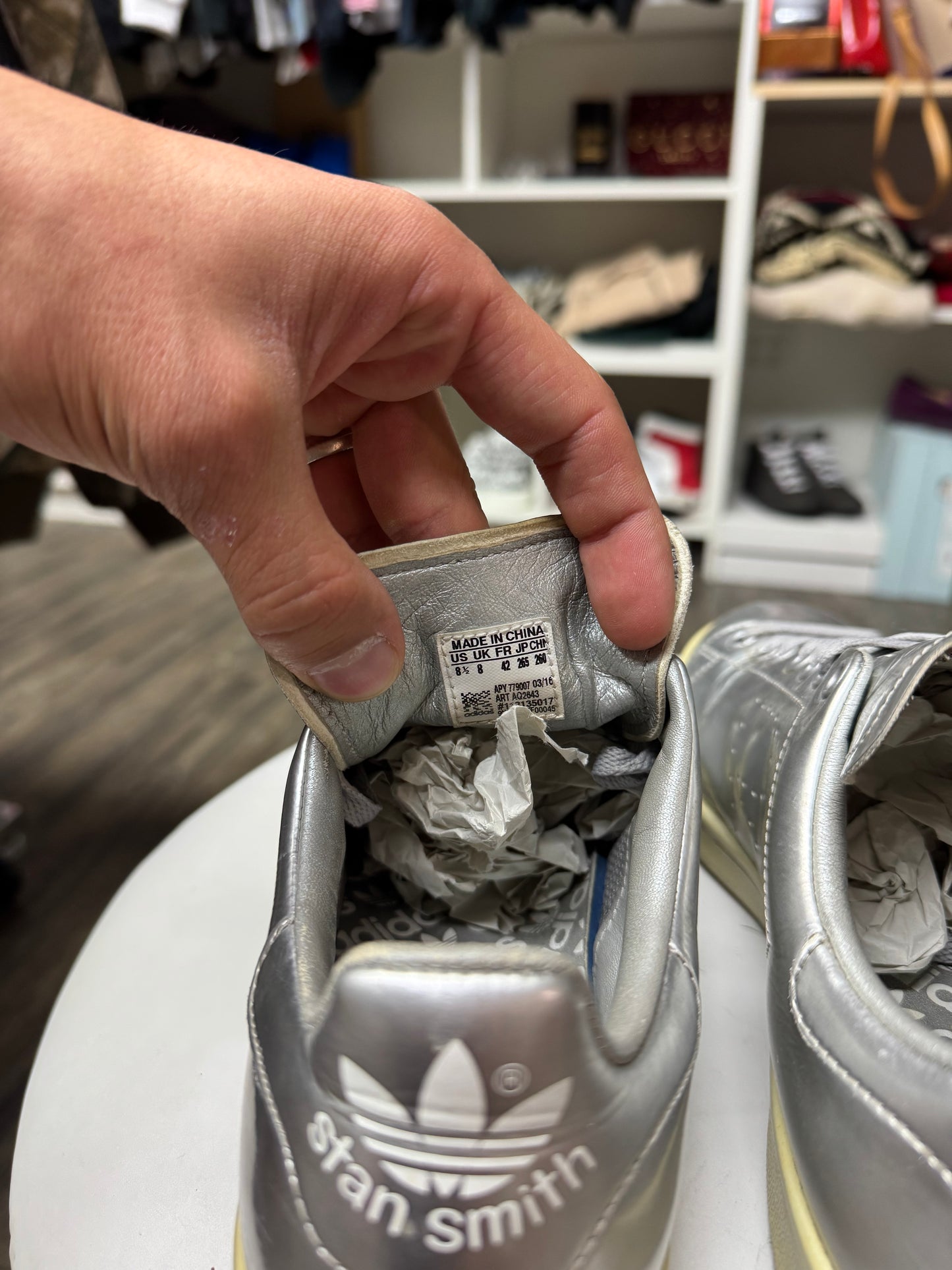 RAF SIMONS X STAN SMITHS METALLIC LOW TOP SNEAKERS (8.5)
