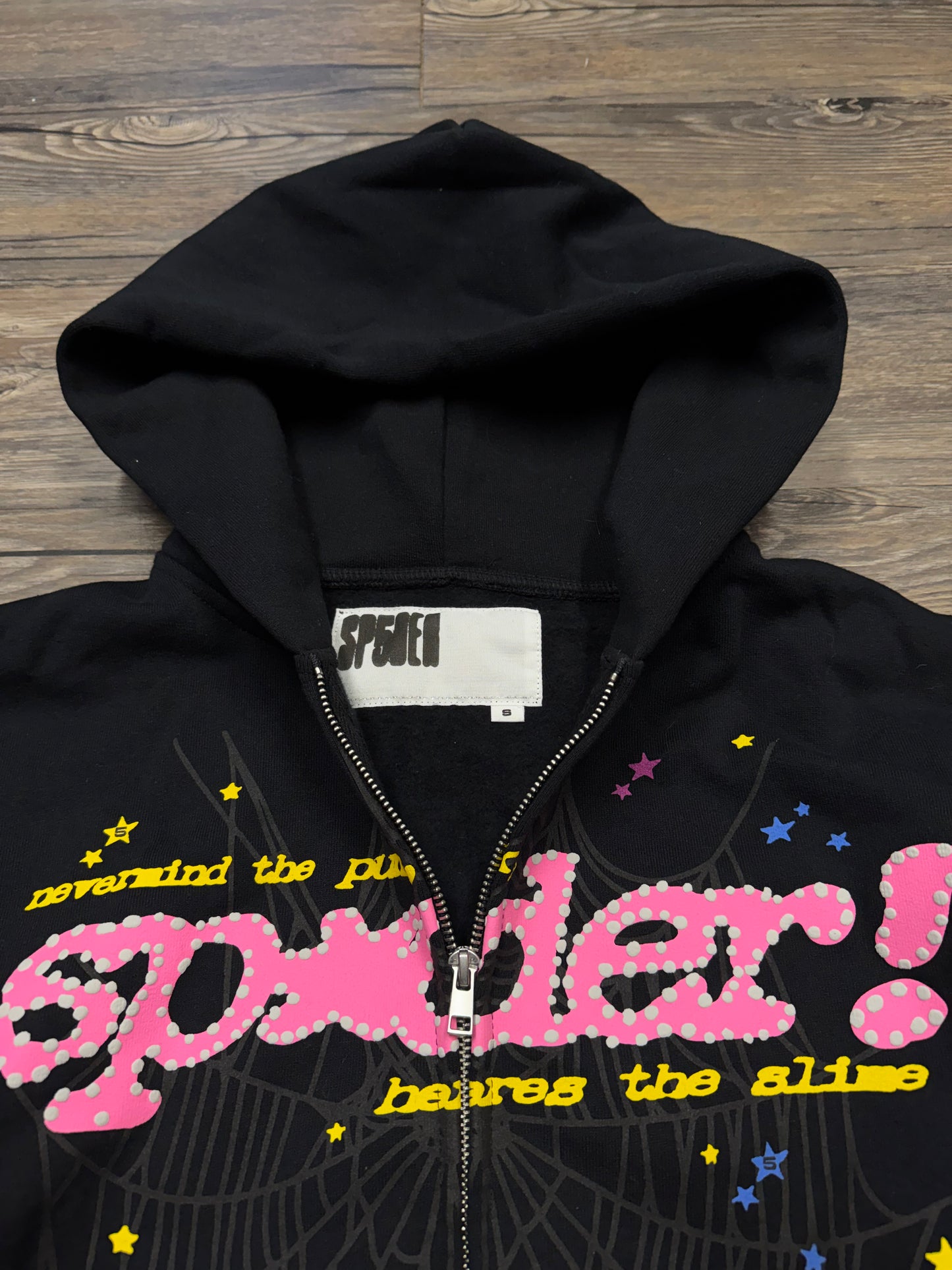 SP5DER PUNK V2 BLACK HOODED ZIPUP SWEATSHIRT (S)