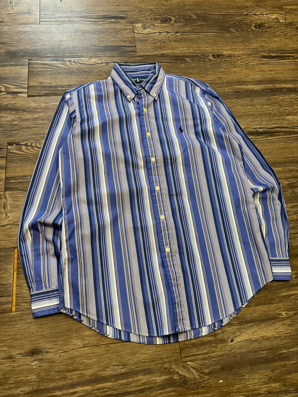 POLO RALPH LAUREN BABY BLUE STRIPED BUTTON UP SHIRT (M)