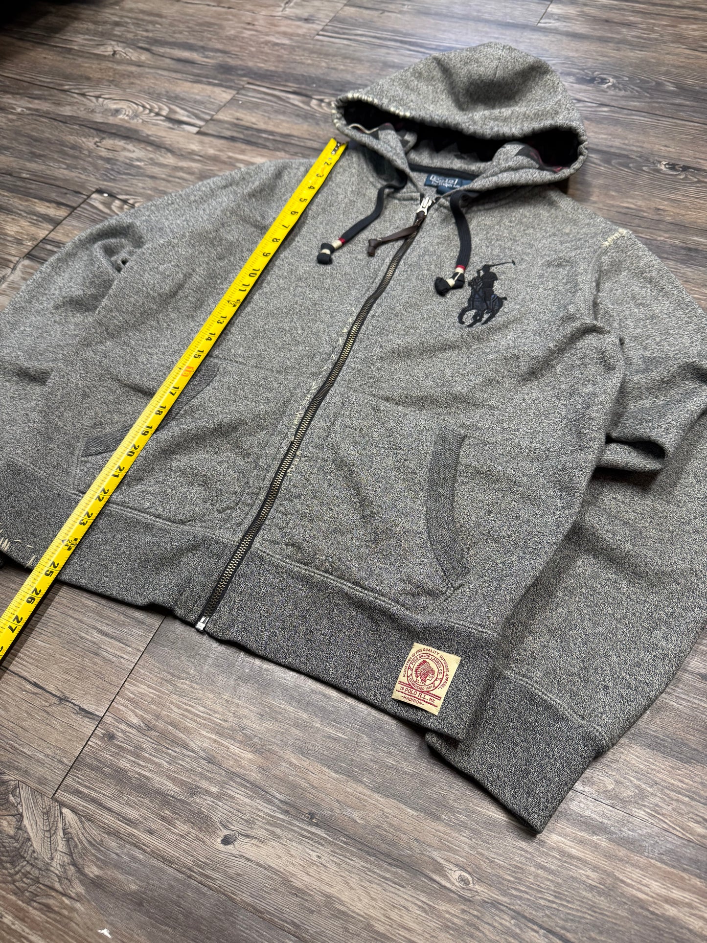 POLO RALPH LAUREN BIG PONY DISTRESSED ZIP-UP HOODIE (M)