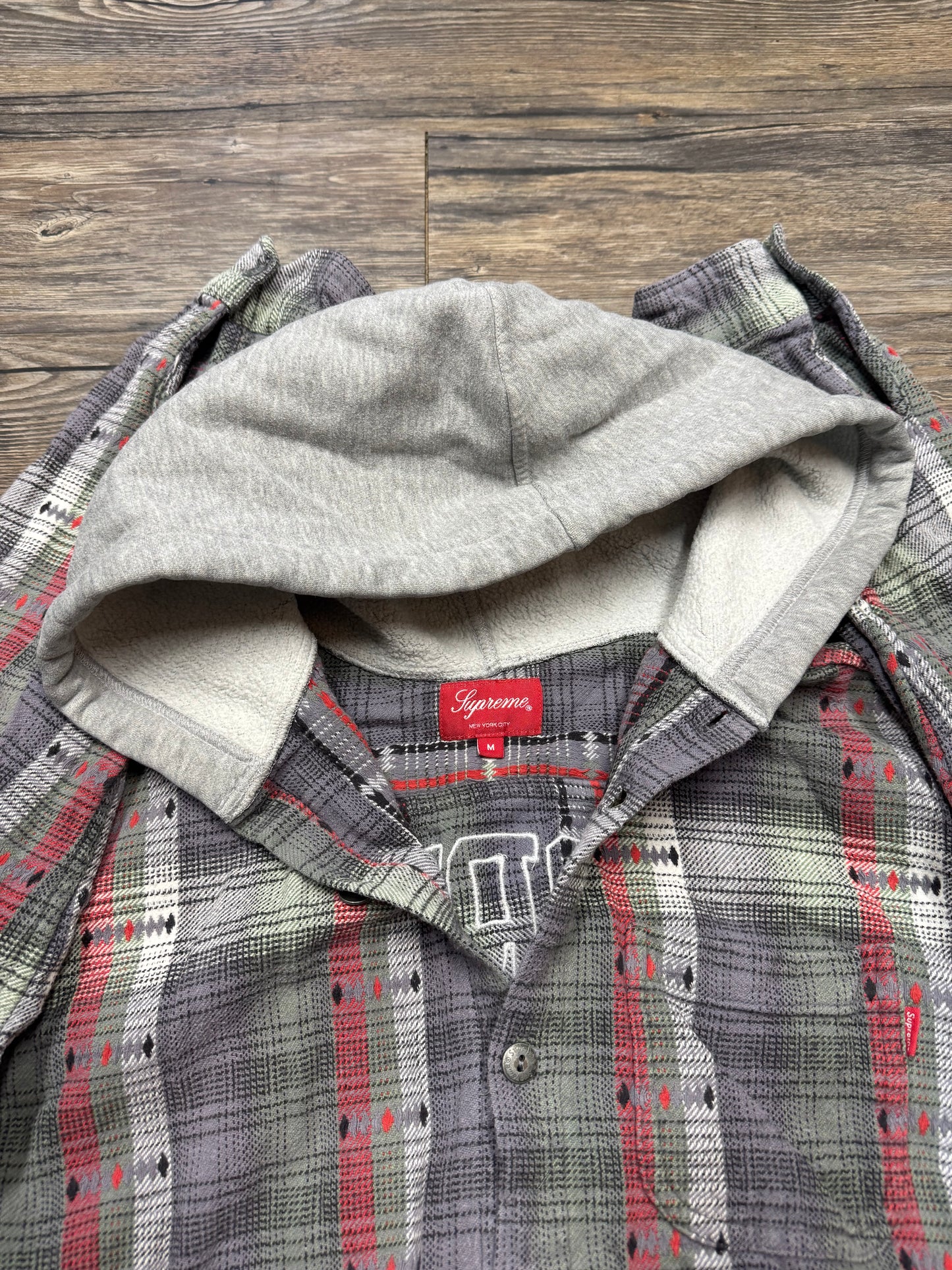 SUPREME JACQUARD HOODED FLANNEL SHIRT (M)