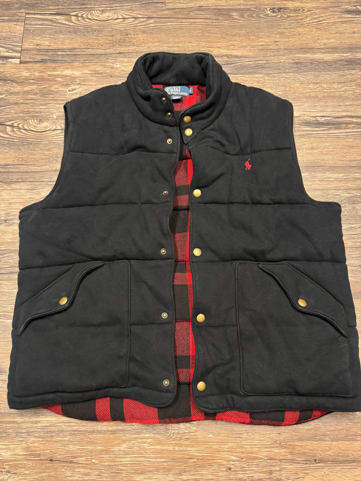 POLO RALPH LAUREN PLAID LINED QUILTED PUFFER VEST (XL)