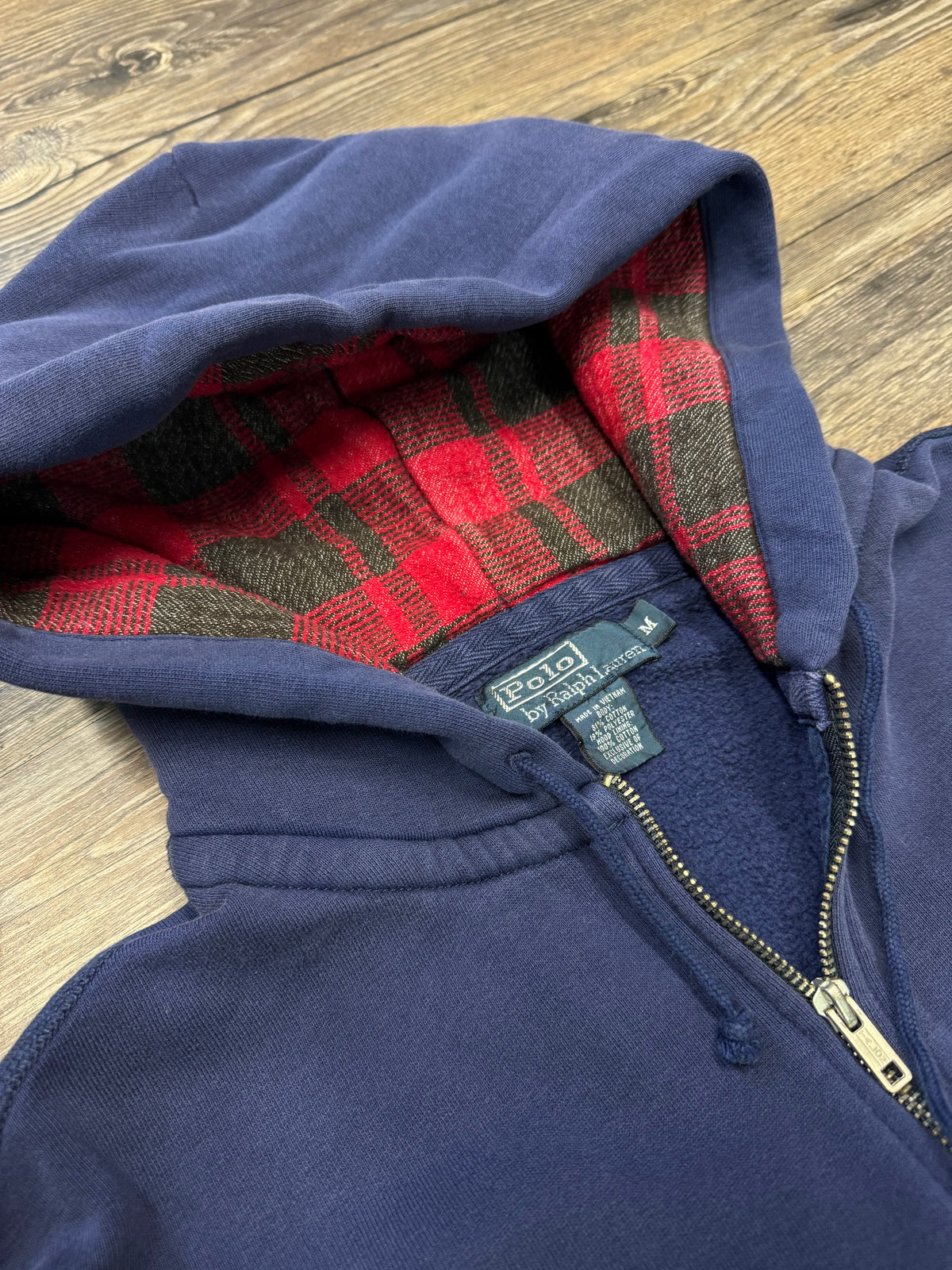 POLO RALPH LAUREN FADED TARTAN HOOD ZIP-UP (M)